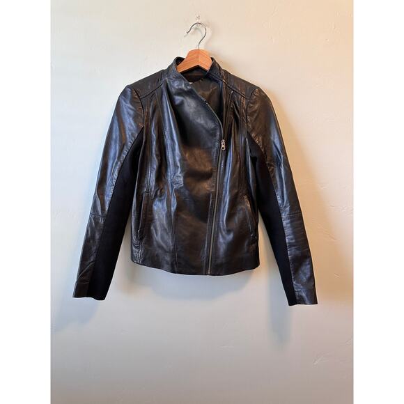 Nordstrom Black Leather Biker Jacket - Picture 1 of 7